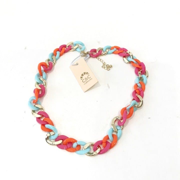 C&C California Pink Orange Gold Blue Chain Link Necklace New Chunky Links